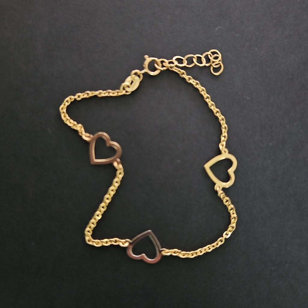 PULSERA ESPECIAL CON CORAZONES CONBINADOS 14K 18 CM 1.7 GR (NUEVO)