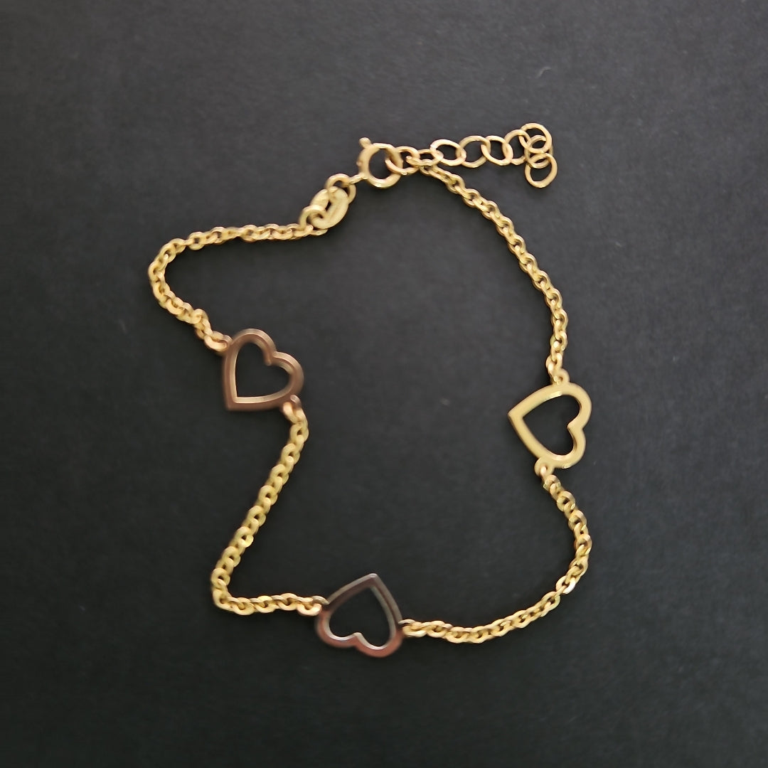 PULSERA ESPECIAL CON CORAZONES CONBINADOS 14K 18 CM 1.7 GR (NUEVO)