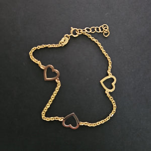 PULSERA ESPECIAL CON CORAZONES CONBINADOS 14K 18 CM 1.7 GR (NUEVO)
