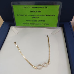 PULSERA TEJIDO ESPECIAL CON INFINITO Y CIRCONIAS 14K 18 CM 3.4 GR (NUEVO)