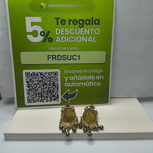 K1 8.32 GRMS 21 K IDENTIFICACIÓN ARETES PAR MONEDAS PESOS 5 PESOS MA (SEMINUEVO)