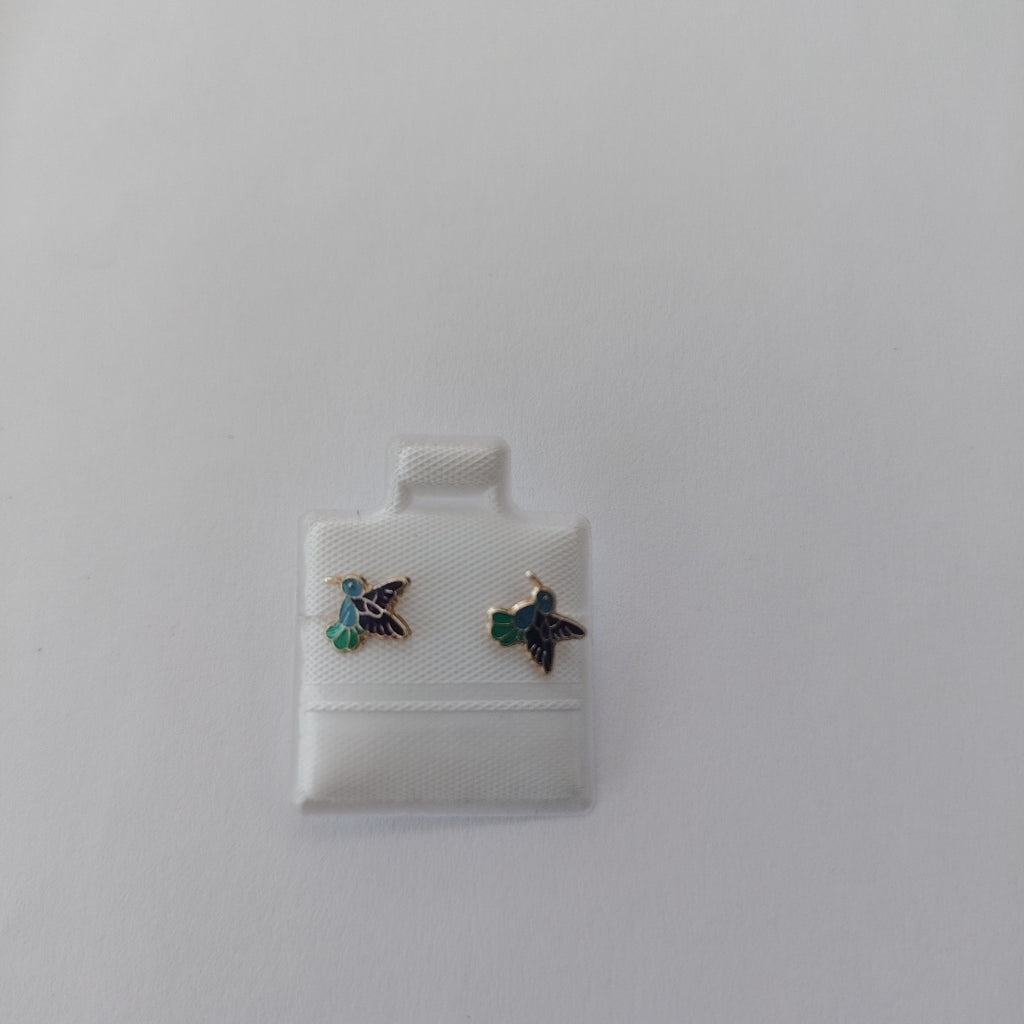 BROQUELES BROQUEL FIG COLIBRI ESMALTE AZUL 14K 0.2138 GR (NUEVO)