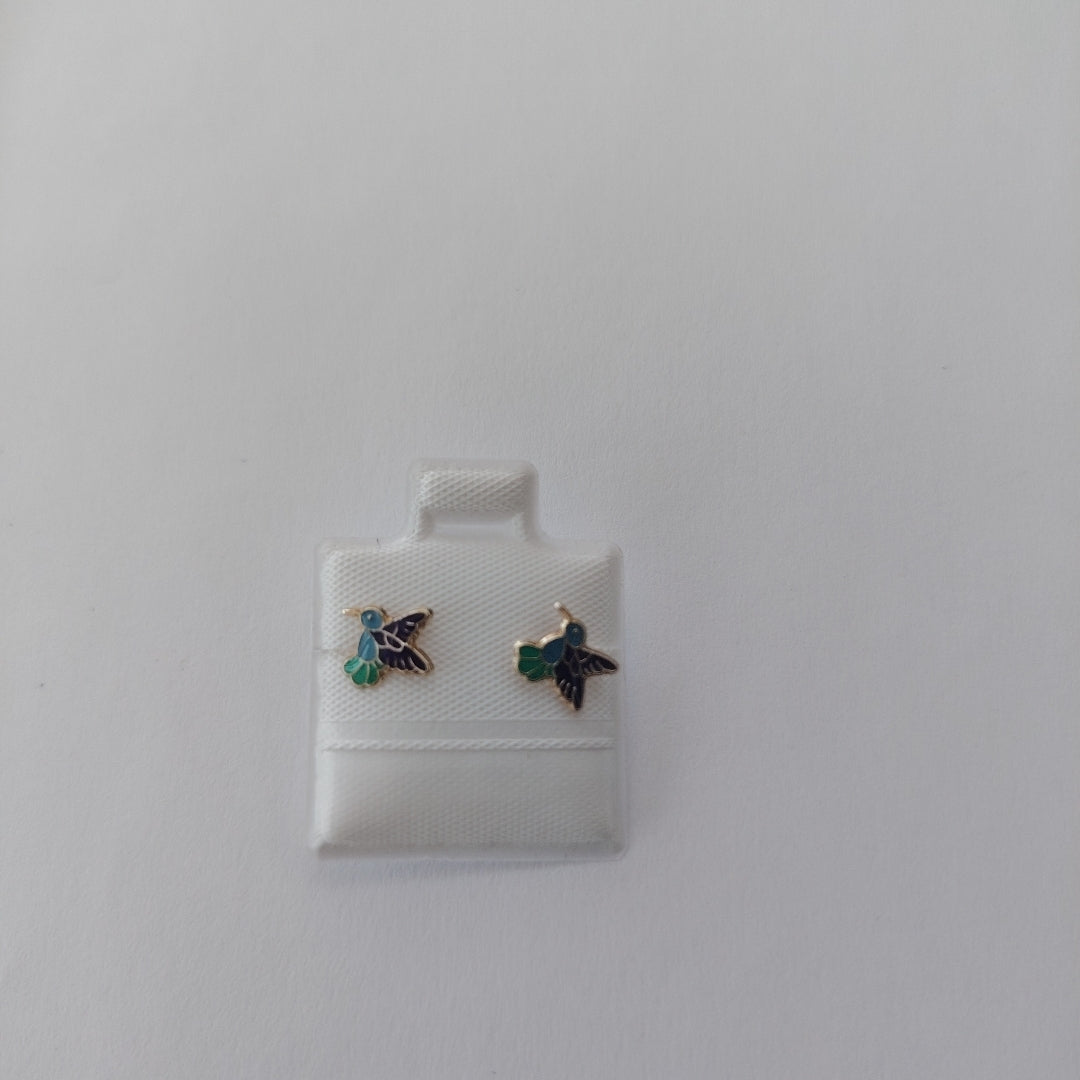 BROQUELES BROQUEL FIG COLIBRI ESMALTE AZUL 14K 0.2138 GR (NUEVO)