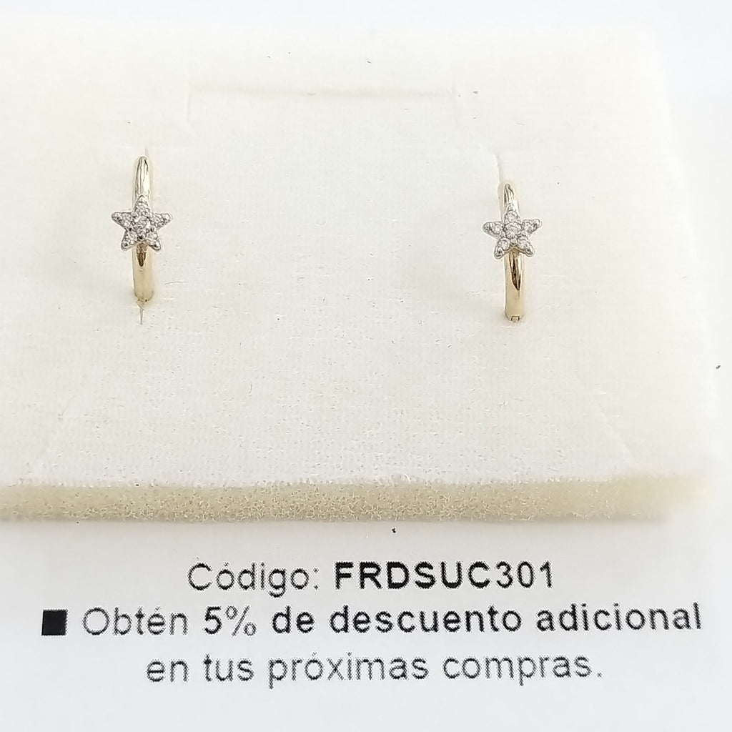 ARETES ARRACADAS FIG ESTRELLA CIRCONIAS 10K 1.6 GR (NUEVO)