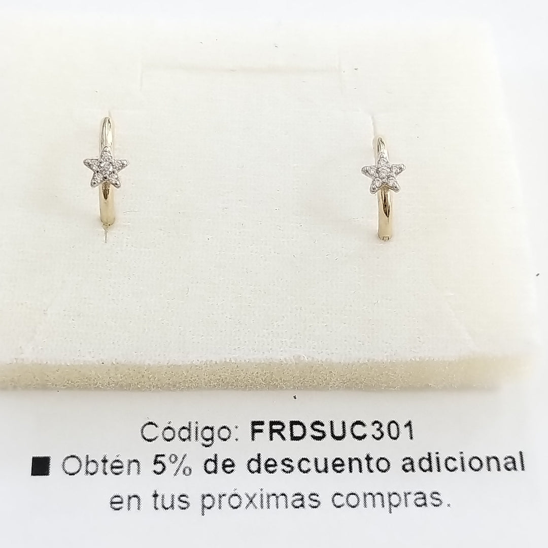 ARETES ARRACADAS FIG ESTRELLA CIRCONIAS 10K 1.6 GR (NUEVO)