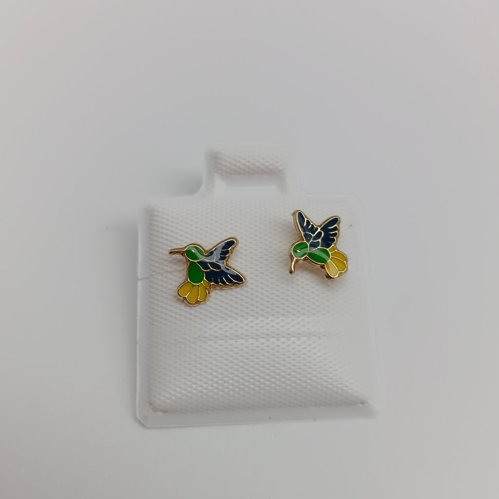 BROQUELES BROQUEL FIG COLIBRI ESMALTE VERDE 14K 0.2138 GR (NUEVO)