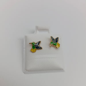 BROQUELES BROQUEL FIG COLIBRI ESMALTE VERDE 14K 0.2138 GR (NUEVO)