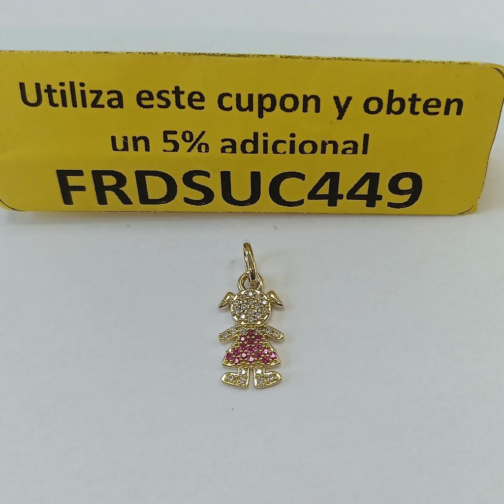DIJE NIÑA CON CIRCONIAS Y PIEDRAS DE COLOR 10K 1.1 GR (NUEVO)