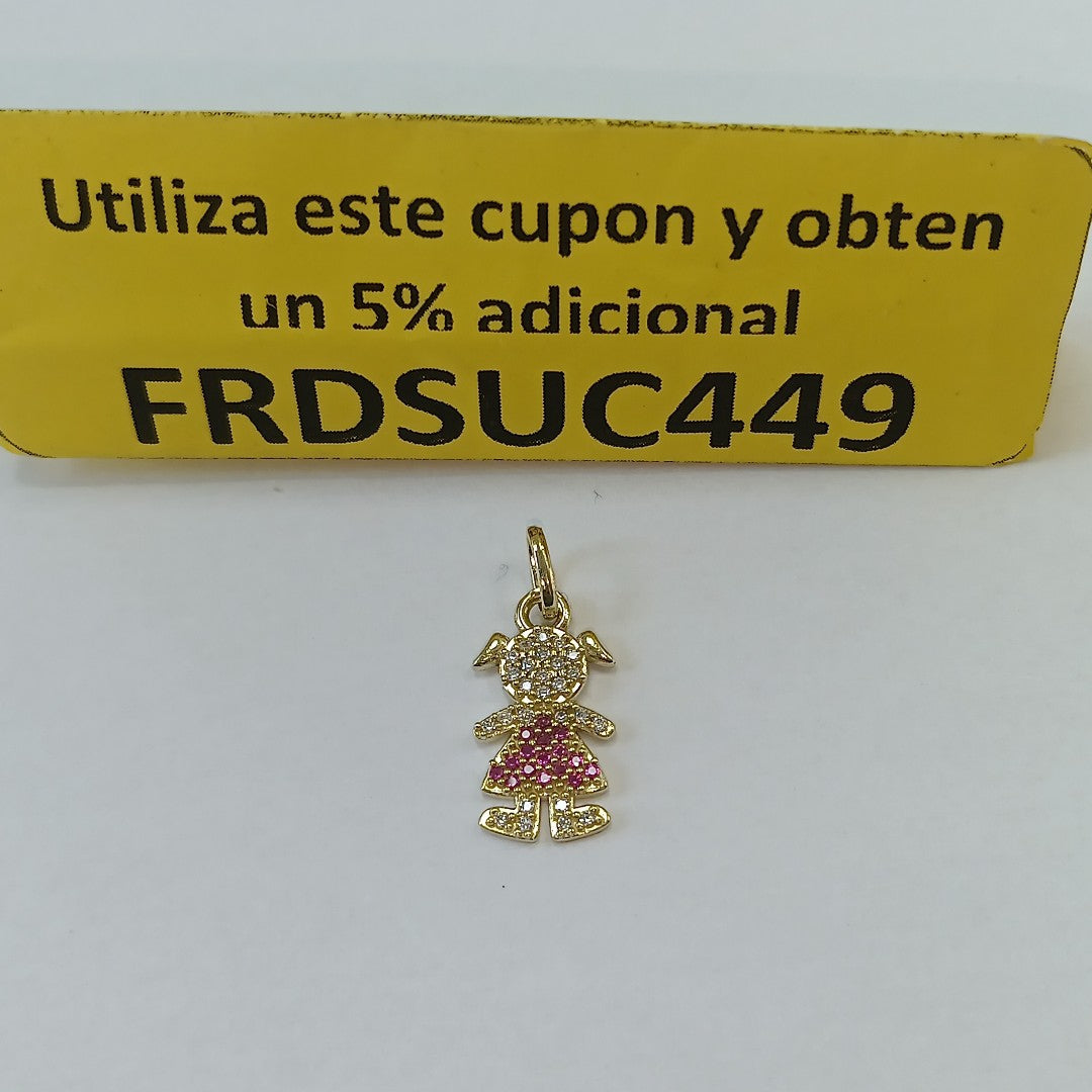 DIJE NIÑA CON CIRCONIAS Y PIEDRAS DE COLOR 10K 1.1 GR (NUEVO)