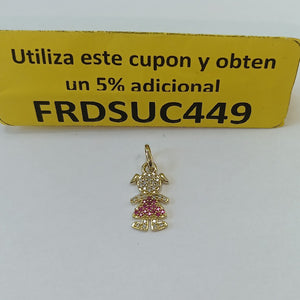DIJE NIÑA CON CIRCONIAS Y PIEDRAS DE COLOR 10K 1.1 GR (NUEVO)