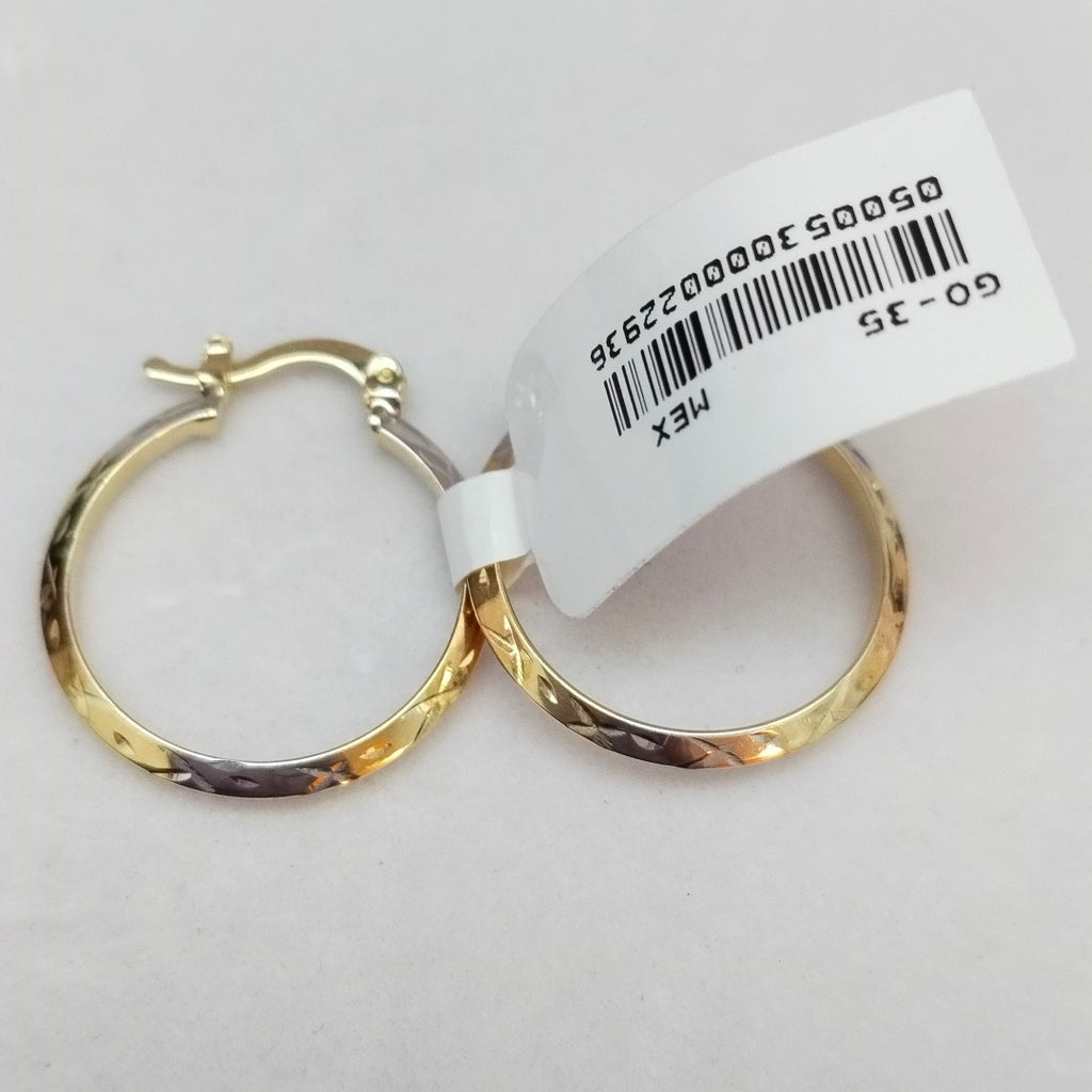 ARETES TEJIDO ARRACADAS BISELADAS COMBINADAS 14K 1.4 GR (NUEVO)