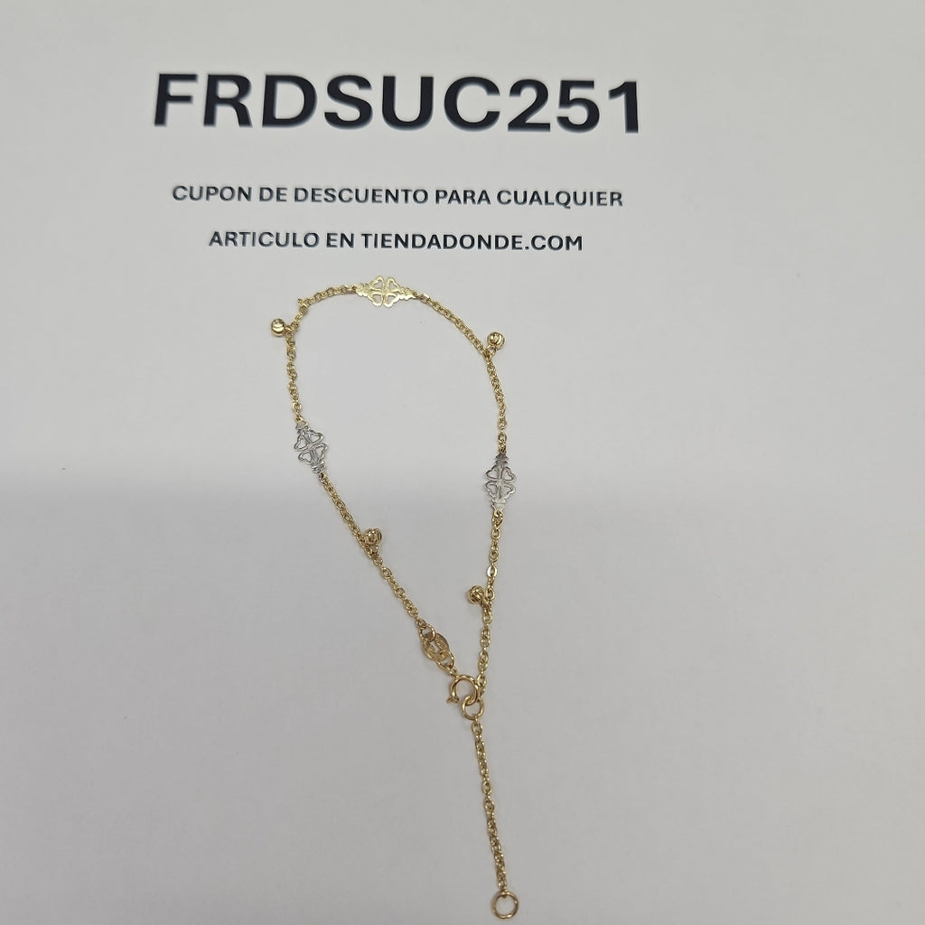 PULSERA ESPECIAL CON TREBOL 14K 18 CM 1.8 GR (NUEVO)