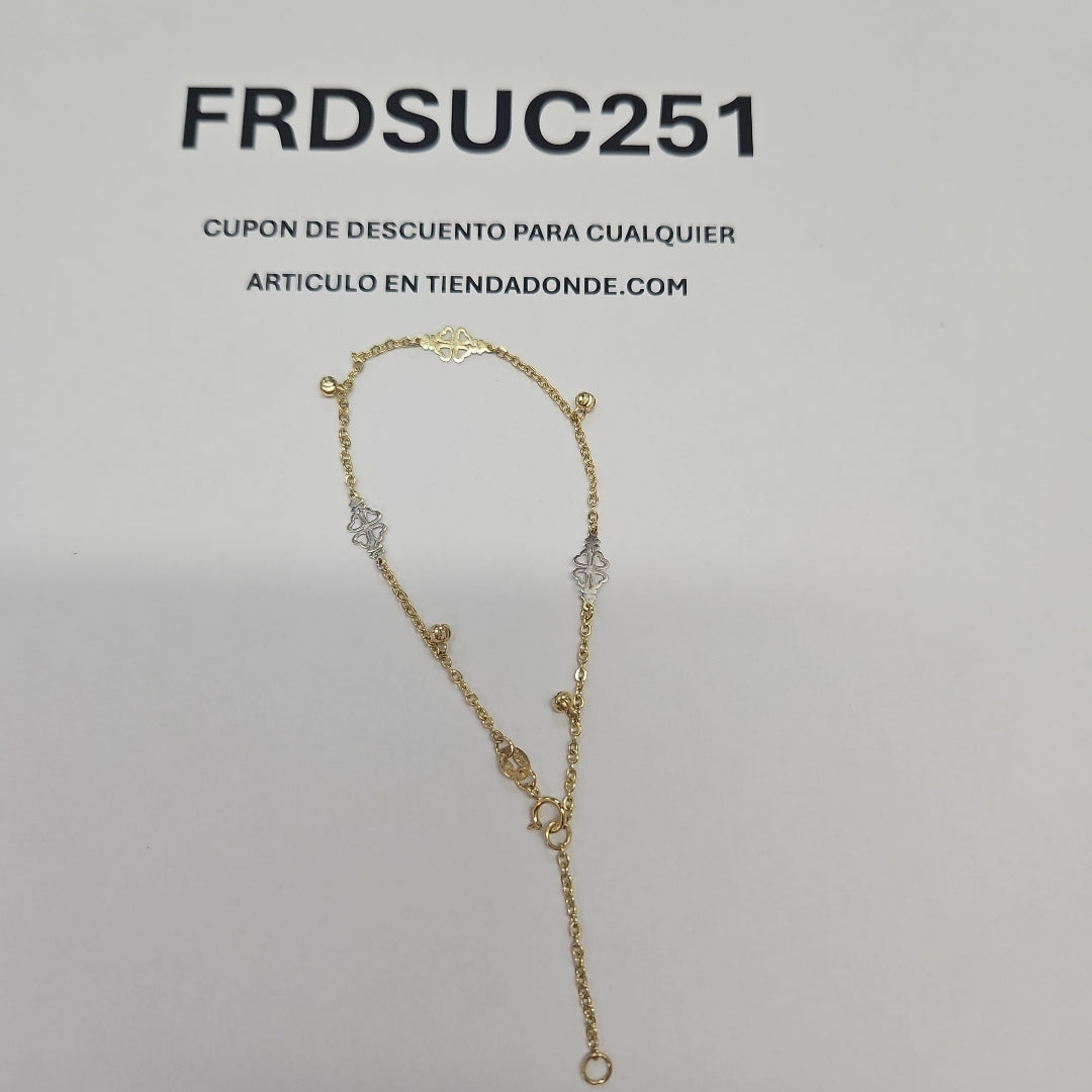 PULSERA ESPECIAL CON TREBOL 14K 18 CM 1.8 GR (NUEVO)