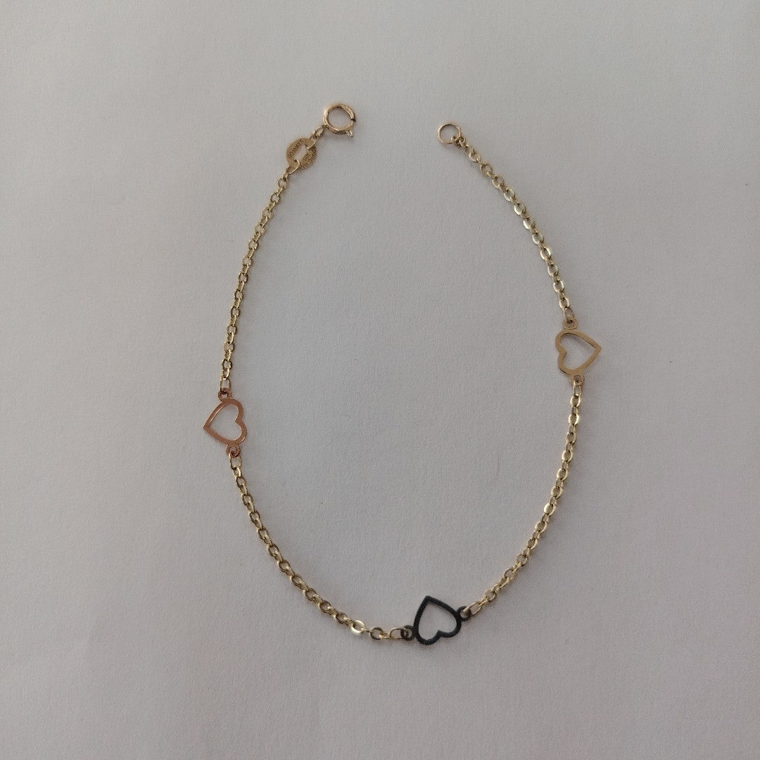 PULSERA ESPECIAL CON CORAZONES 14K 18 CM 1.2 GR (NUEVO)