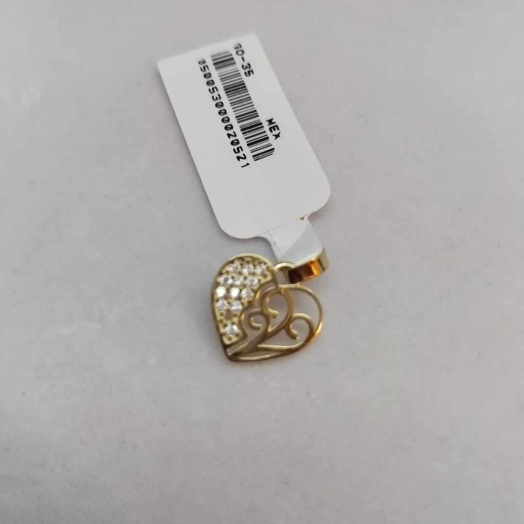 DIJE TEJIDO CORAZON CON CIRCONIAS Y ARBOL DE LA VIDA 14K 0.8 GR (NUEVO)