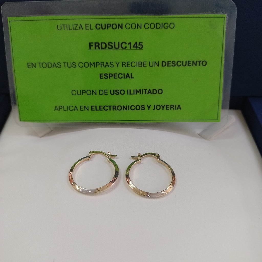 ARETES TEJIDO ARRACADAS BISELADAS COMBINADAS 14K 1.4 GR (NUEVO)