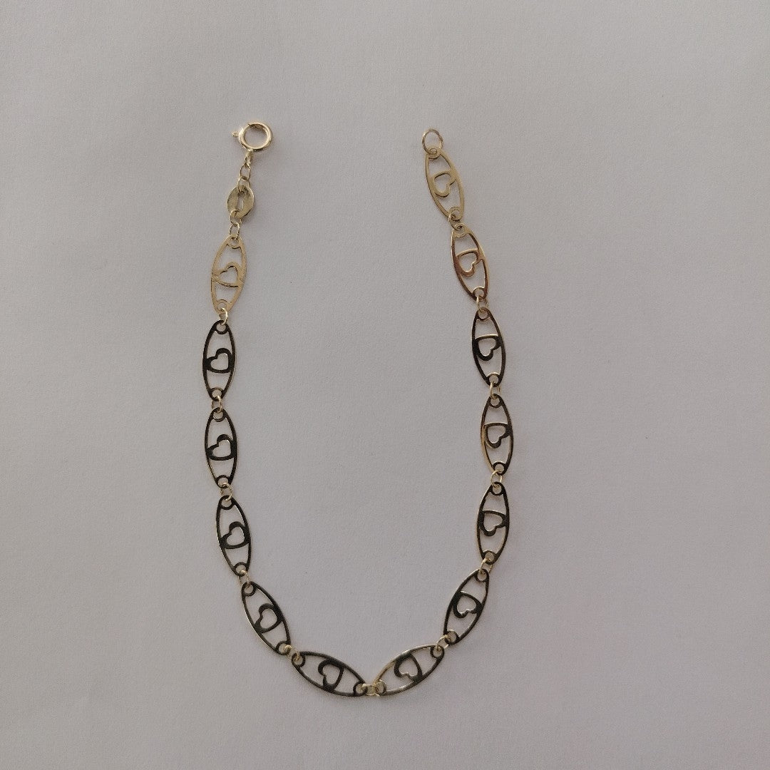 PULSERA TEJIDO ESPECIAL CON CORAZON 14K 18 CM 1.4 GR (NUEVO)