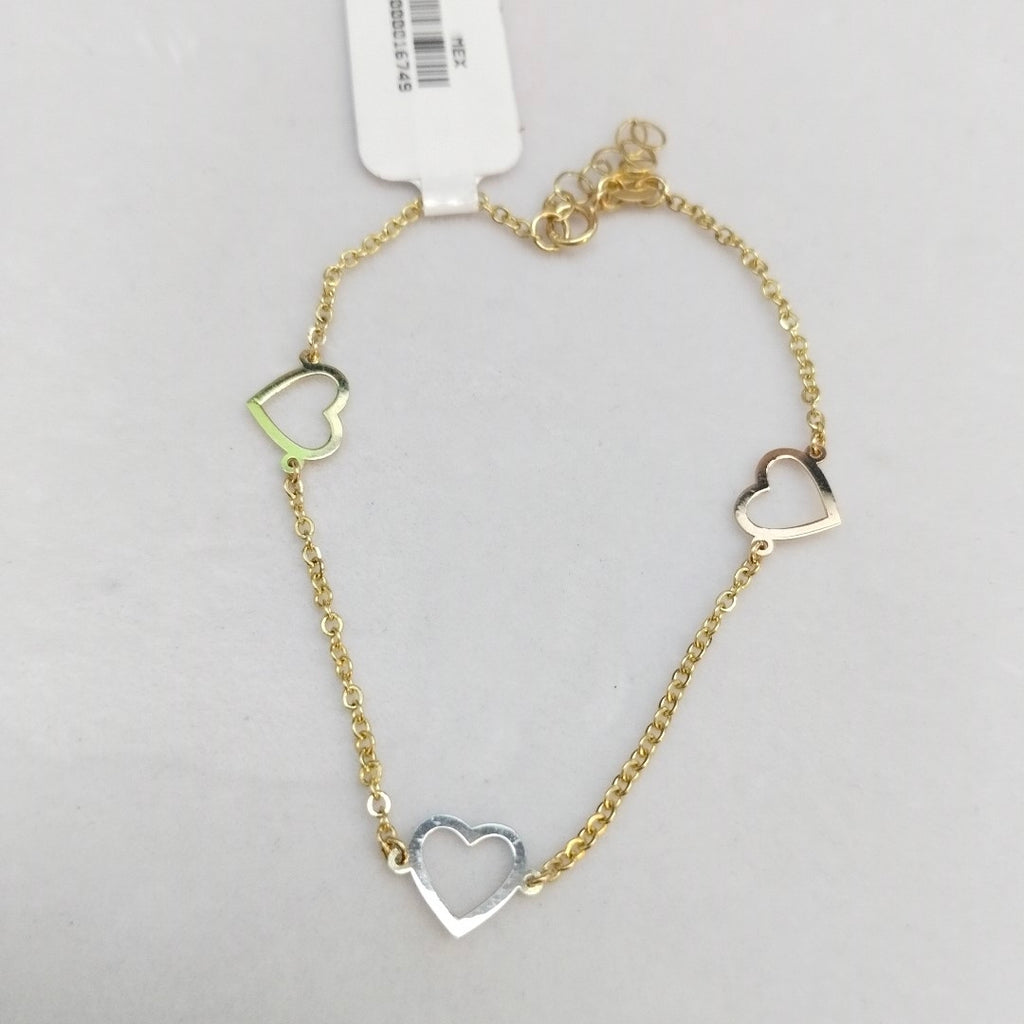 PULSERA ESPECIAL CON CORAZONES CONBINADOS 14K 18 CM 1.7 GR (NUEVO)