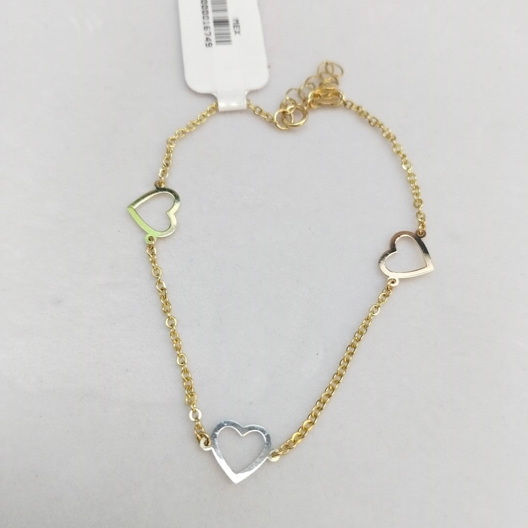 PULSERA ESPECIAL CON CORAZONES CONBINADOS 14K 18 CM 1.7 GR (NUEVO)