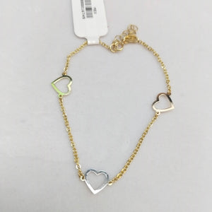 PULSERA ESPECIAL CON CORAZONES CONBINADOS 14K 18 CM 1.7 GR (NUEVO)