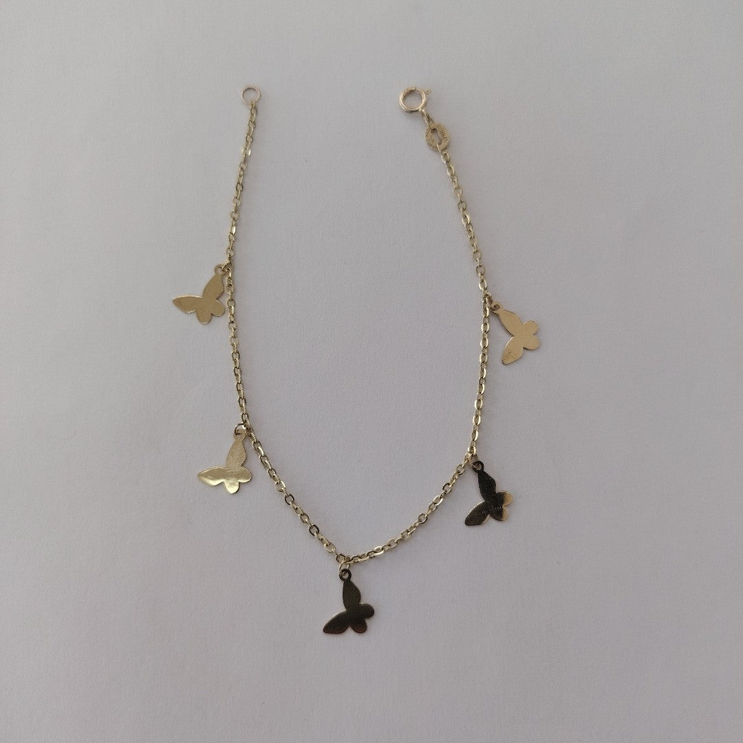 PULSERA ESPECIAL CON MARIPOSAS 14K 18 CM 2.1 GR (NUEVO)
