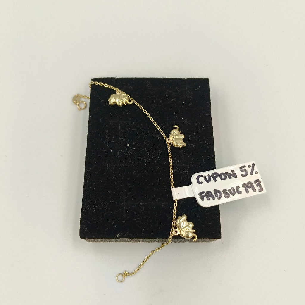 PULSERA ESPECIAL CON DIJES ELEFANTES 10K 18 CM 2.1 GR (NUEVO)