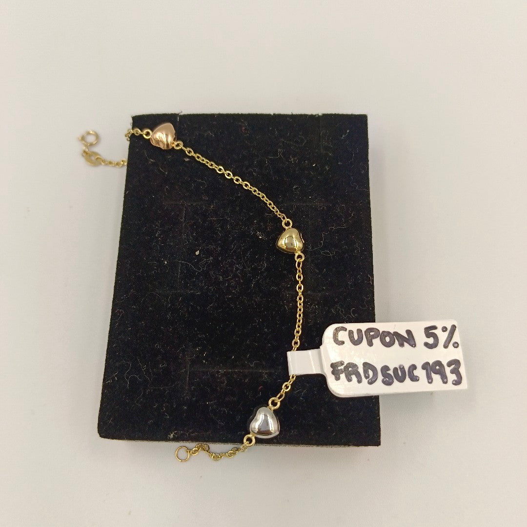 PULSERA ESP CON CORAZONES COMBINADOS 14K 18 CM 1.6 GR (NUEVO)