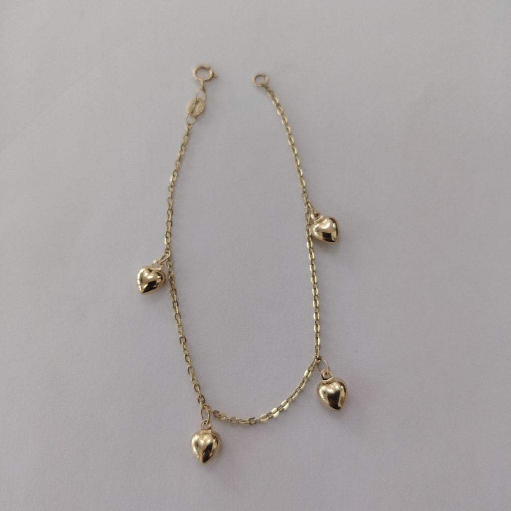 PULSERA ESP CON FIG CORAZONES 14K 18 CM 1.8 GR (NUEVO)