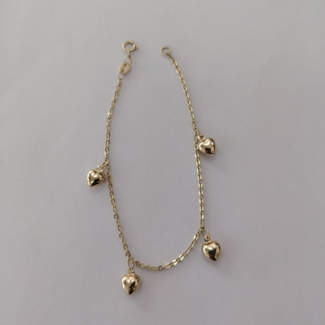 PULSERA ESP CON FIG CORAZONES 14K 18 CM 1.8 GR (NUEVO)
