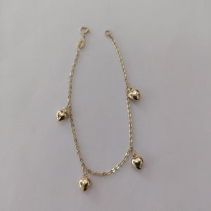 PULSERA ESP CON FIG CORAZONES 14K 18 CM 1.8 GR (NUEVO)
