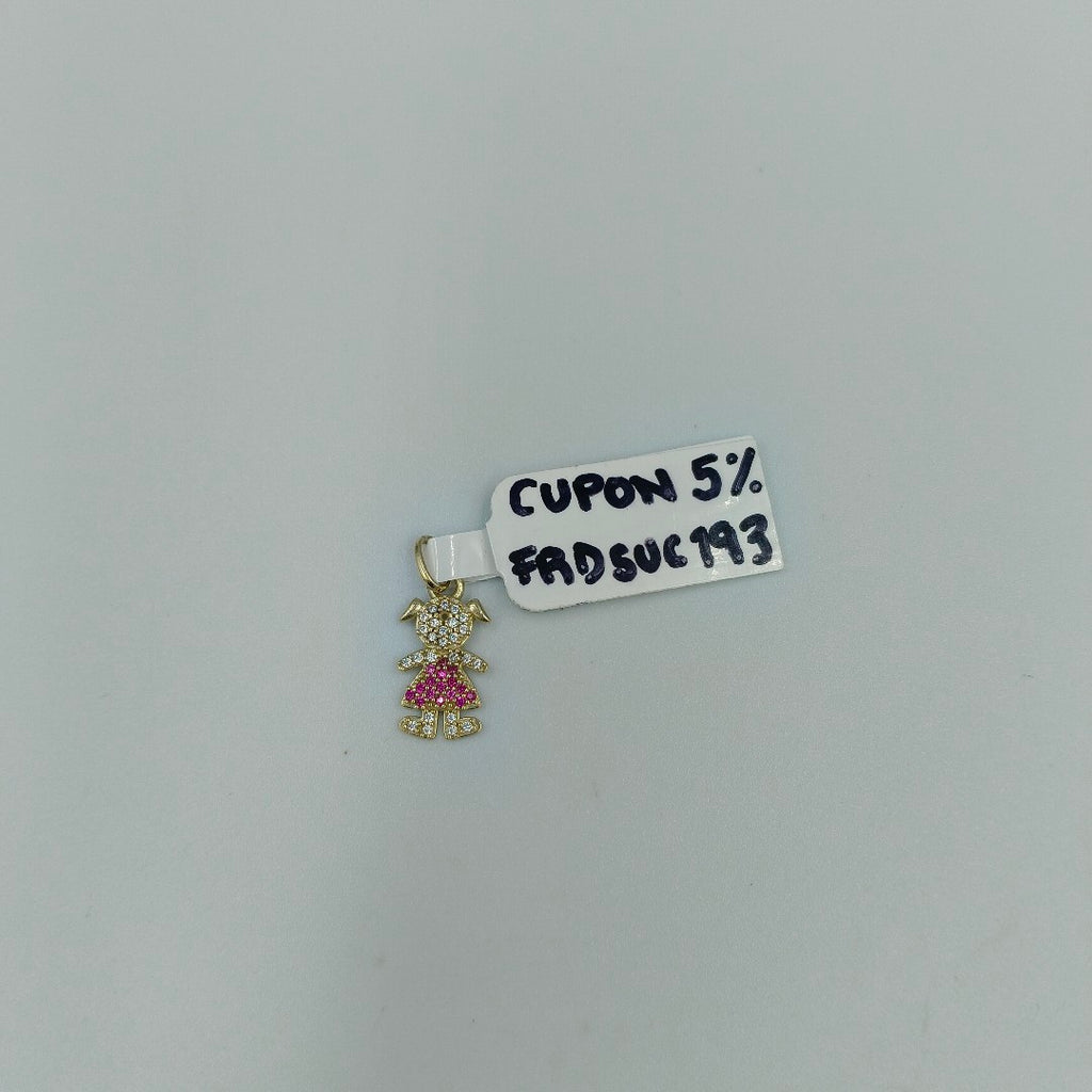 DIJE NIÑA CON CIRCONIAS Y PIEDRAS DE COLOR 10K 1.1 GR (NUEVO)