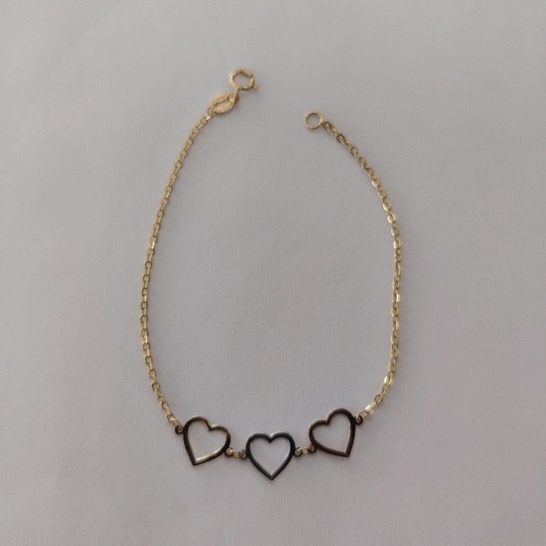 PULSERA ESPECIAL CON CORAZONES 14K 18 CM 1.4 GR (NUEVO)