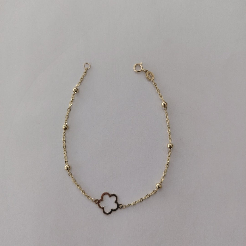 PULSERA TEJIDO ESPECIAL CON FLOR 14K 18 CM 1.6 GR (NUEVO)