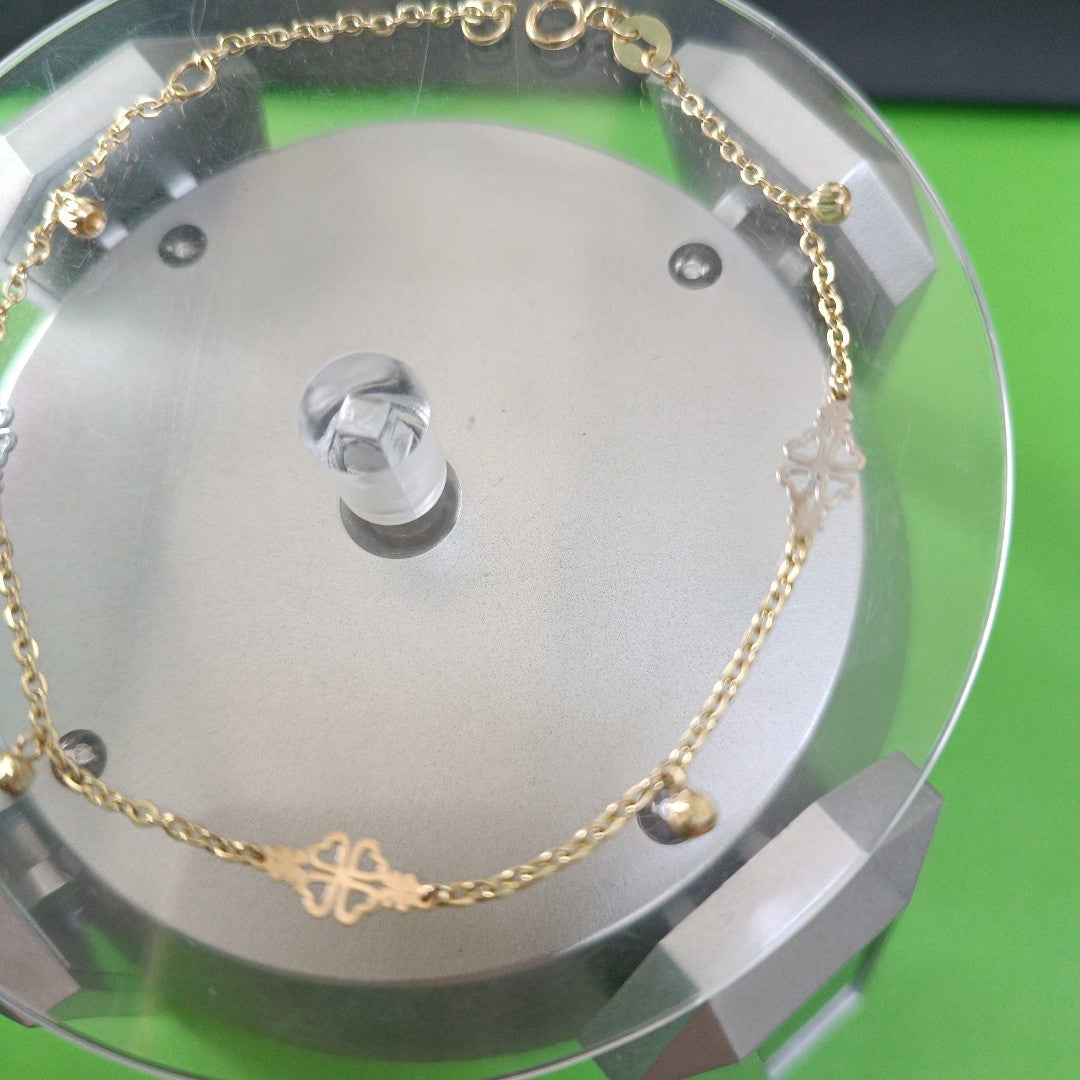 PULSERA ESPECIAL CON TREBOL 14K 18 CM 1.8 GR (NUEVO)