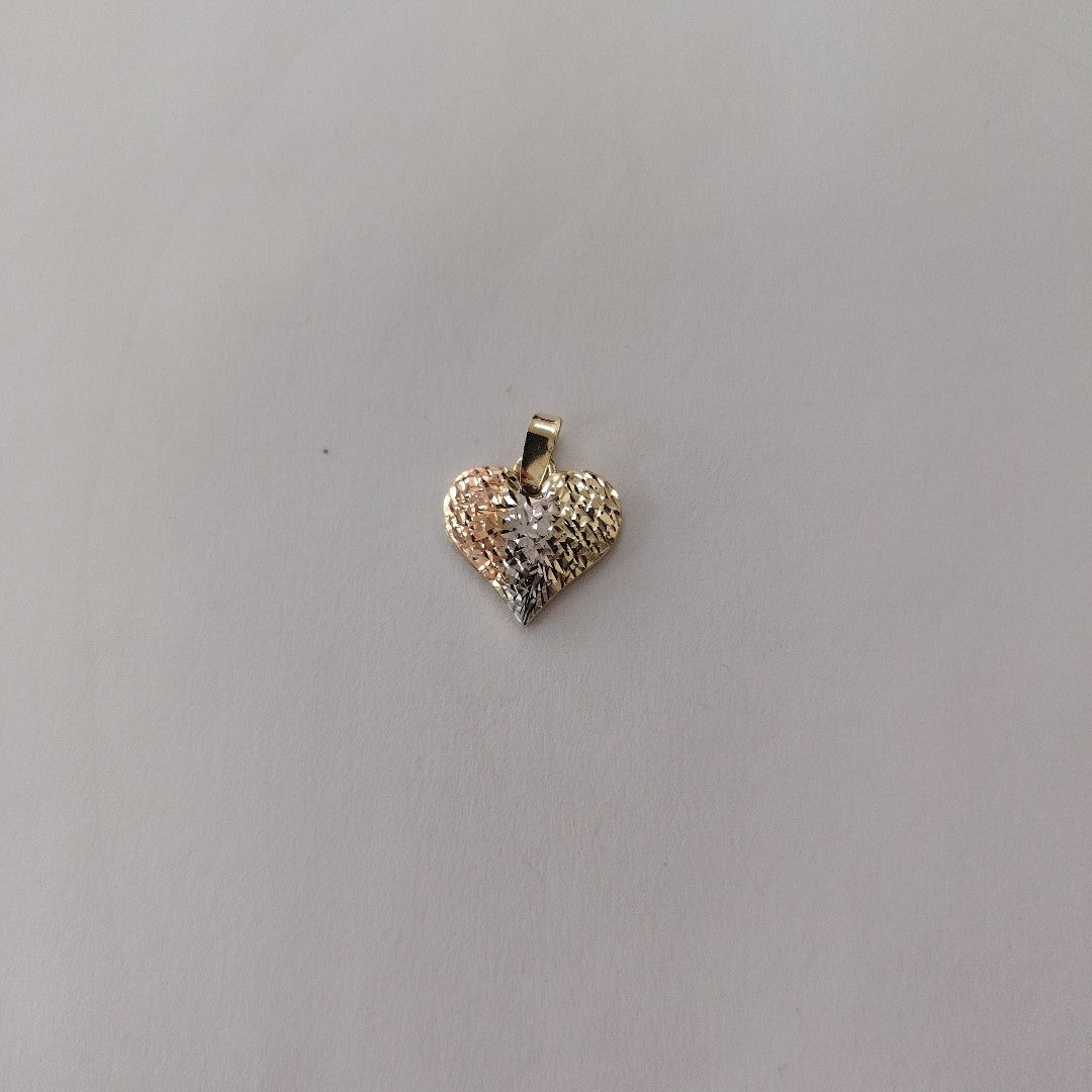 DIJE TEJIDO CORAZON LABRADO COMBINADO 14K 1.2 GR (NUEVO)