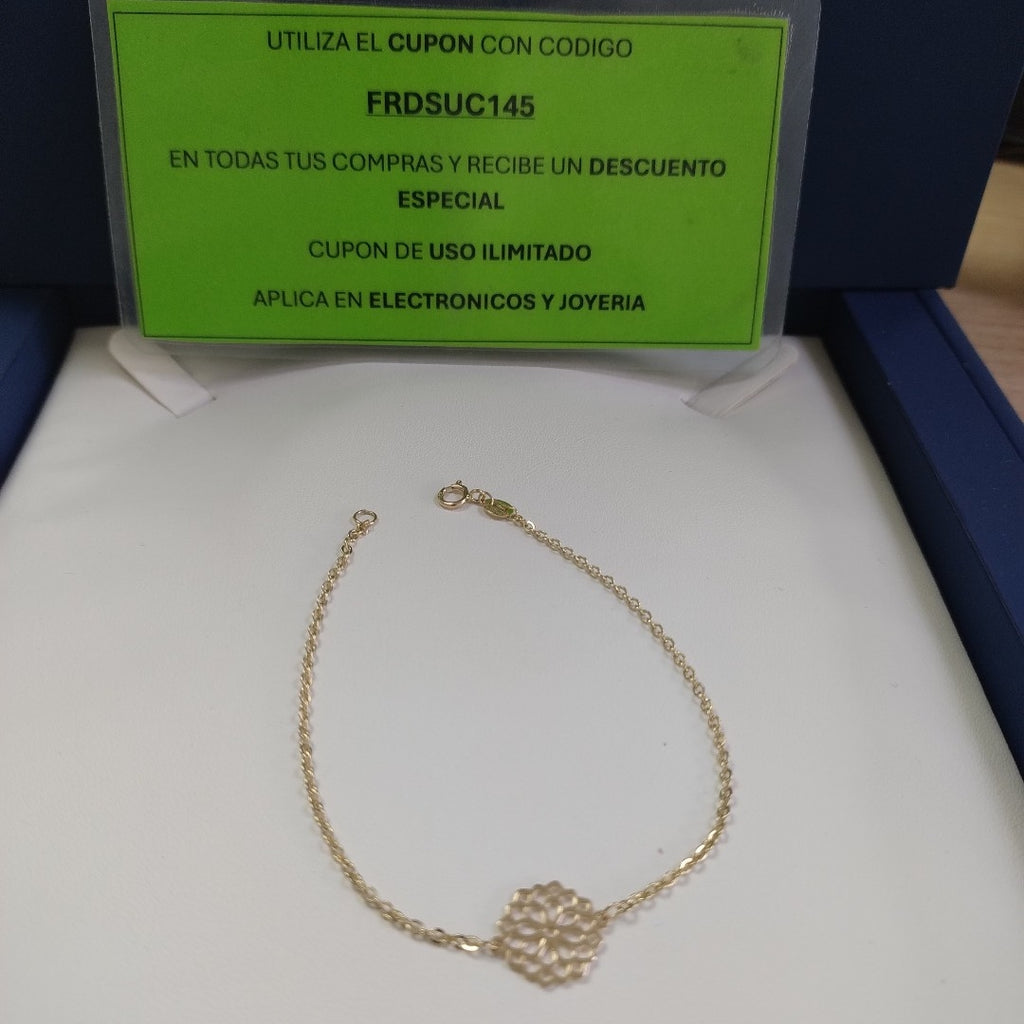 PULSERA TEJIDO ESPECIAL CON MANDALA 14K 18 CM 1.3 GR (NUEVO)
