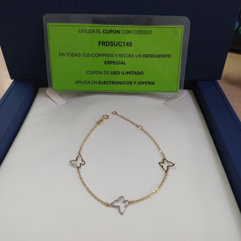 PULSERA ESPECIAL C MARIPOSAS 14K 18 CM 1.7 GR (NUEVO)