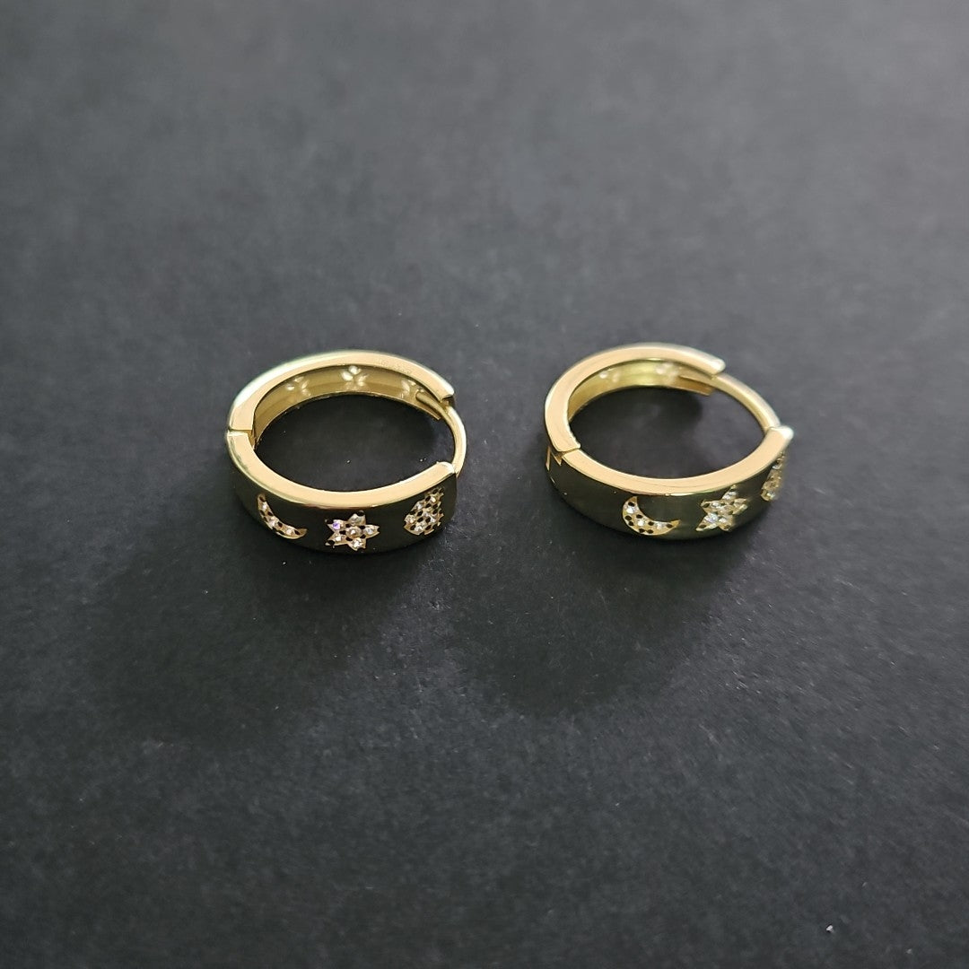 ARETES TEJIDO HUGGIES CON CIRCONIAS 14K 2.9 GR (NUEVO)