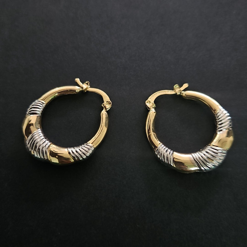 ARETES ARRACADAS HUECAS COMBINADAS 14K 2.4 GR (NUEVO)