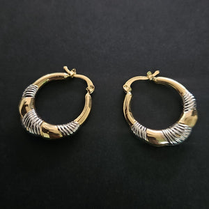 ARETES ARRACADAS HUECAS COMBINADAS 14K 2.4 GR (NUEVO)