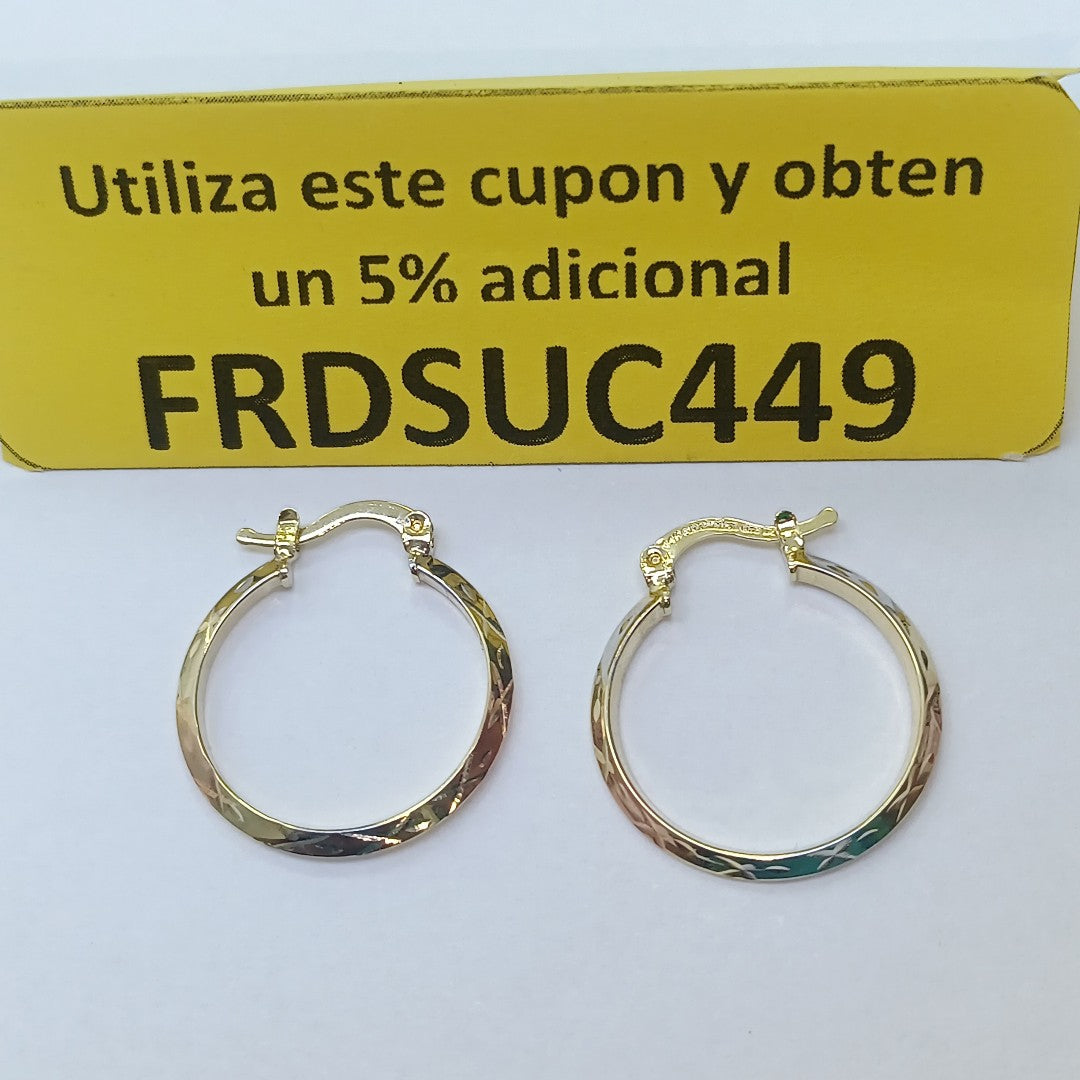 ARETES TEJIDO ARRACADAS BISELADAS COMBINADAS 14K 1.3 GR (NUEVO)