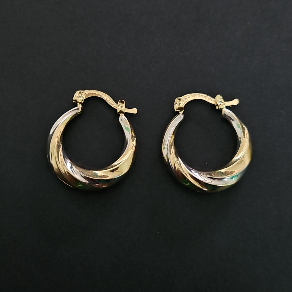 ARETES TEJIDO ARRACADA TRENZADA COMBINADA 14K 1.9 GR (NUEVO)