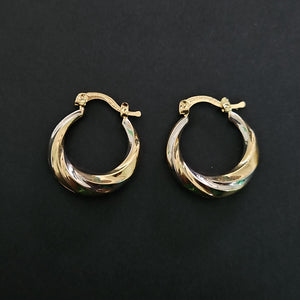 ARETES TEJIDO ARRACADA TRENZADA COMBINADA 14K 1.9 GR (NUEVO)