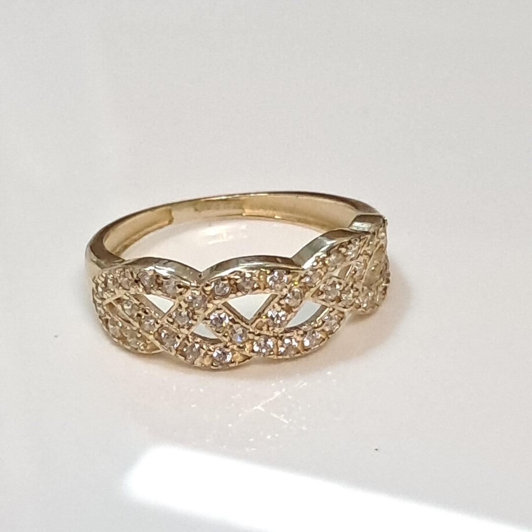 ANILLOS TRENZADO CON CIRCONIAS 14K TALLA 7 2.2 GR (NUEVO)