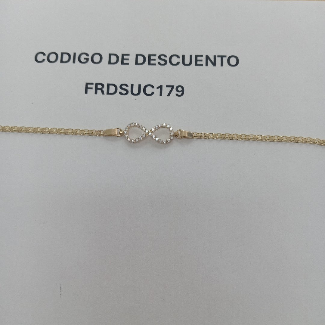 PULSERA TEJIDO ESPECIAL CON INFINITO Y CIRCONIAS 14K 18 CM 3.4 GR (NUEVO)
