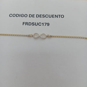 PULSERA TEJIDO ESPECIAL CON INFINITO Y CIRCONIAS 14K 18 CM 3.4 GR (NUEVO)