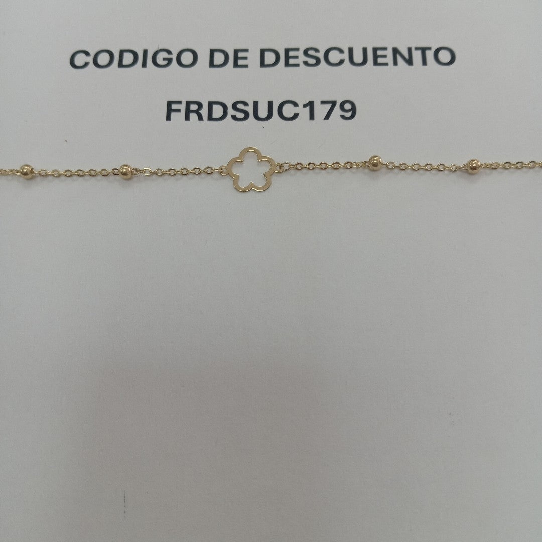 PULSERA TEJIDO ESPECIAL CON FLOR 14K 18 CM 1.6 GR (NUEVO)