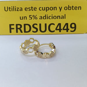 ARETES HUGGIES HEXAGONALES C CIRCONIAS 14K 2.7 GR (NUEVO)