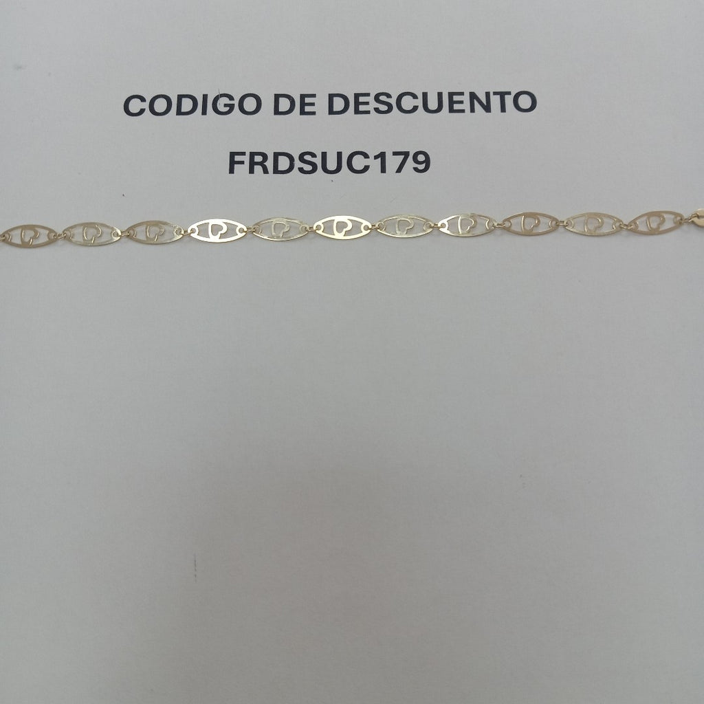 PULSERA TEJIDO ESPECIAL CON CORAZON 14K 18 CM 1.4 GR (NUEVO)