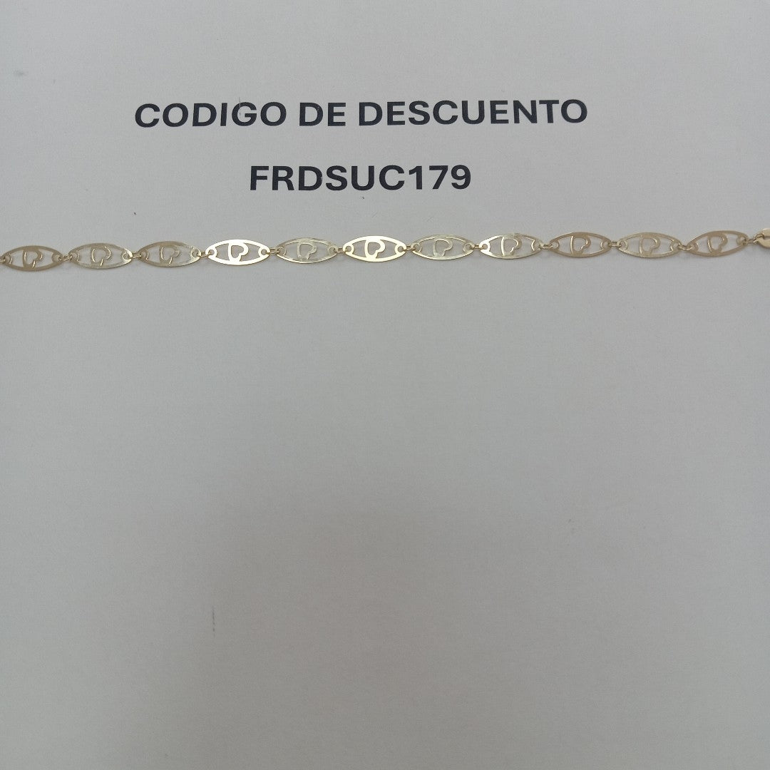PULSERA TEJIDO ESPECIAL CON CORAZON 14K 18 CM 1.4 GR (NUEVO)